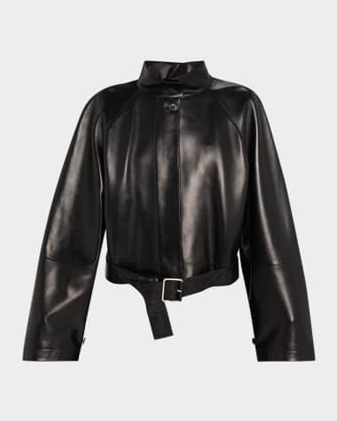 Loewe High-Neck Leather Belted Crop Trench Jacket
