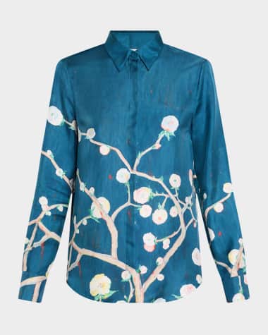 Gabriela Hearst Henri Painterly-Print Silk Button-Down Blouse