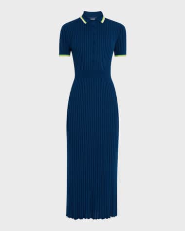 Gabriela Hearst Eyot Short-Sleeve Rib Midi Polo Dress