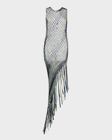 Gabriela Hearst Nabia Sleeveless Asymmetric Net Midi Dress