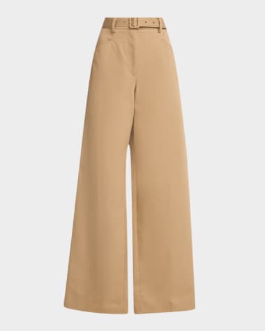 Gabriela Hearst Norman Belted Wide-Leg Cotton Twill Pants