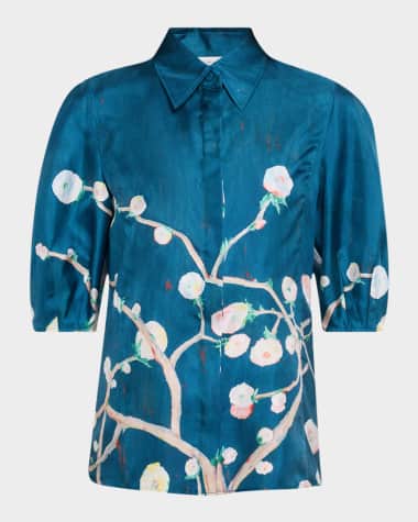 Gabriela Hearst Sansi Floral Puff-Sleeve Button-Down Top