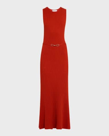 Gabriela Hearst Meier Belted Cashmere Rib Midi Dress
