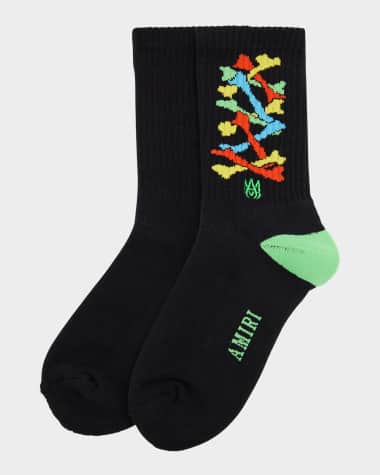 Amiri Kid's Stacked Bones Crew Socks, Size S-L