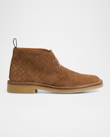 Gucci Men's Moreau GG Suede Lace-Up Ankle Boots