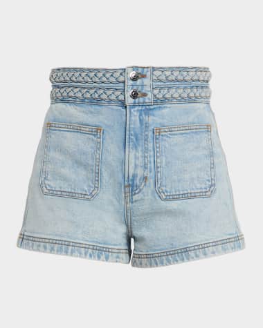 Veronica Beard Elijah Braided Patch Pocket Denim Shorts