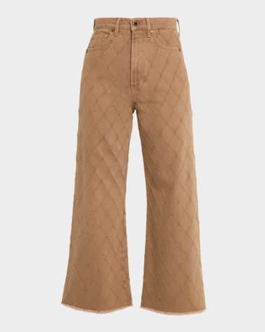 Veronica Beard Taylor Perforated Diamond Cropped Wide Jeans