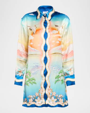 CASABLANCA Printed Satin Long-Sleeve Mini Shirtdress