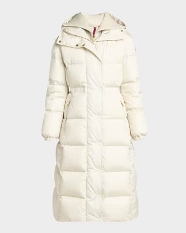 Moncler Chamer Long Hooded Down Coat with Detachable Dickey