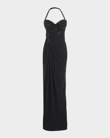 Gaurav Gupta Athena Embroidered Draped Halter Gown
