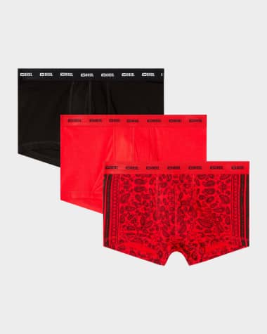Diesel Men's Damien Assorted Stretch 3-Pack Boxer Briefs, Red