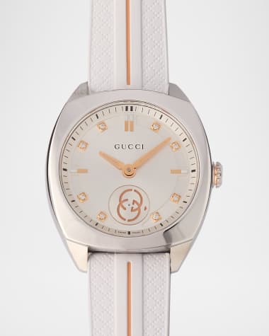 Gucci 29mm Gucci Interlocking Diamond Watch with Rubber Strap, White