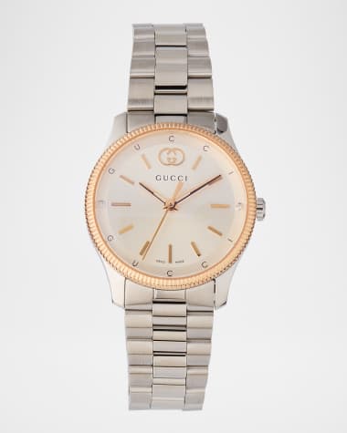 Gucci 29mm G Timeless Bracelet Watch with Diamonds, Pink Gold and Steel
