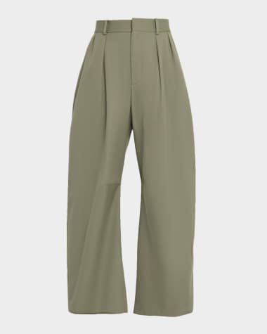 Loewe High-Rise Pleated Barrel-Leg Ankle Trousers