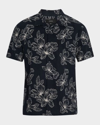 Vince Men's Floral Linen-Blend Cabana Shirt