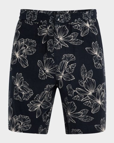 Vince Men's Floral Linen-Blend Beach Shorts