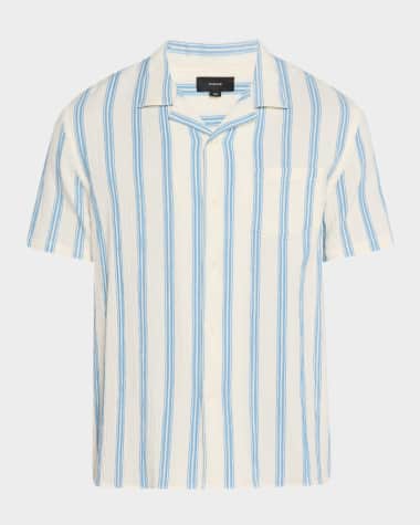 Vince Men's Textured Stripe Italian Cotton Cabana Shirt