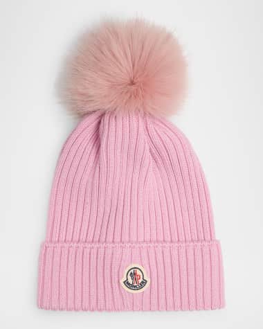Moncler Girl's Ribbed Logo-Patch Wool Beanie