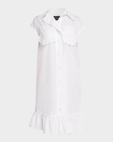 Simone Rocha Ruffle Bust Cap-Sleeve Cotton Shirtdress