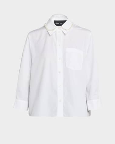 Simone Rocha Pearly Beaded Collar Button-Down Shirt