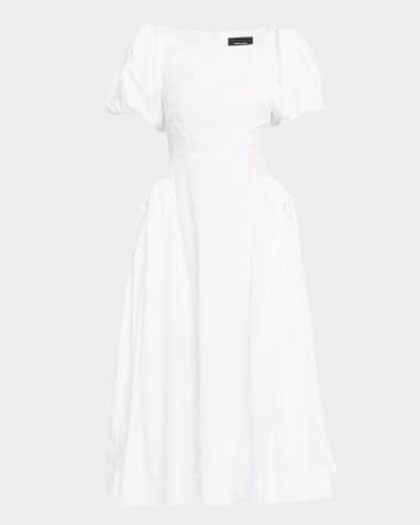 Simone Rocha Bow Puff-Sleeve Fit-&-Flare Midi Dress