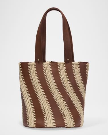 SIMKHAI Talia Raffia-Embroidered Leather Tote Bag