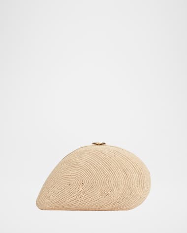 SIMKHAI Bridget Raffia Oyster Shell Clutch Bag
