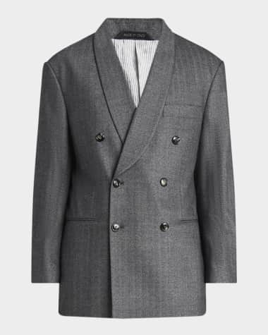 Giorgio Armani Men's Chevron Pattern Wool Cashmere Blend Shawl Lapel Double Breasted Suit