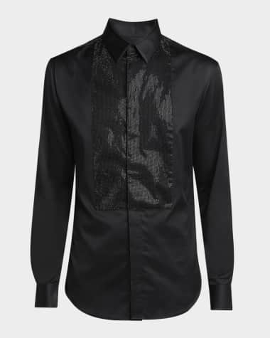 Giorgio Armani Men's Crystal Bib Front Cotton Dress Shirt