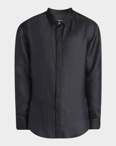 Giorgio Armani Men's Silk Twill Micro-Diagonal Placket Dress Shirt