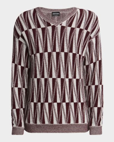 Giorgio Armani Men's Jacquard Stitch Cashmere Blend V-Neck Sweater