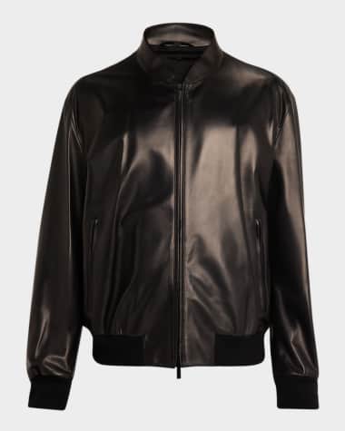 Giorgio Armani Men's Napa Leather Full-Zip Bomber Jacket