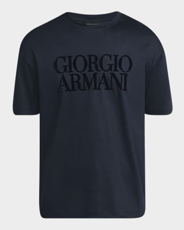 Giorgio Armani Men's Text Logo Cotton Crewneck T-Shirt