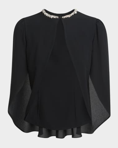 McQueen Embellished Silk Georgette Cape Top