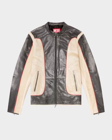 Diesel Men's L-Evert Leather Color Block Moto Jacket