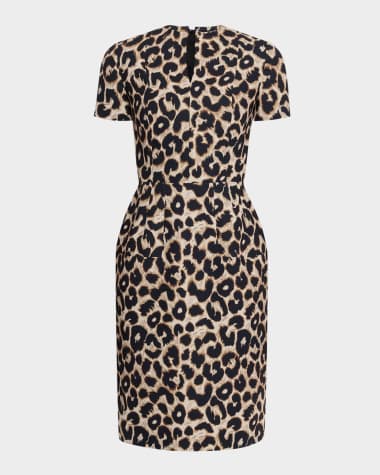 Dice Kayek Leopard-Print Short-Sleeve Sheath Dress