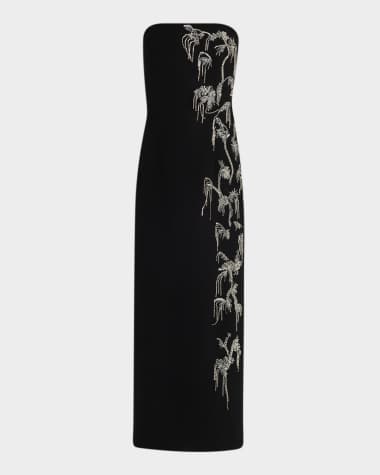 Lela Rose Strapless Crystal Fringe Sheath Midi Dress