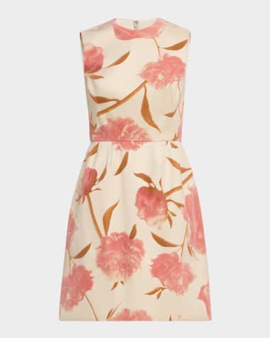 Lela Rose Floral Sleeveless Fit-&-Flare Mini Dress