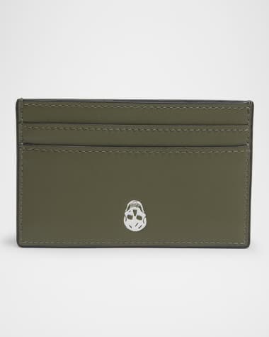 McQueen Men's Skull Logo Leather Card Holder