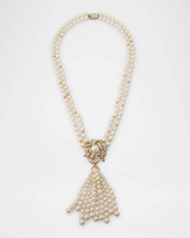 NM Estate Estate Akoya and South Sea Pearl Double Strand Necklace with Diamonds