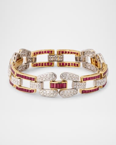 NM Estate Estate Platinum and 18K Yellow Gold Ruby plus Diamond Buckle Link Bracelet
