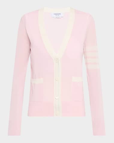 Thom Browne V-Neck 4-Bar Fine Merino Wool Cardigan