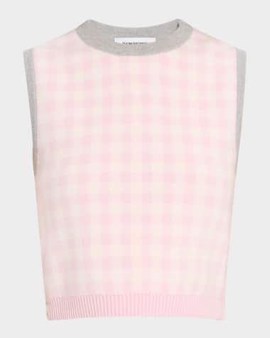 Thom Browne Fun Mix Gingham Check Jacquard Crop Tank Sweater