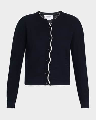 Thom Browne Textured Stitch Crew Neck Cardigan In Wool Crepe
