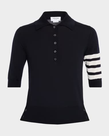 Thom Browne 4 Bar Short-Sleeve Fine Merino Wool Polo Shirt