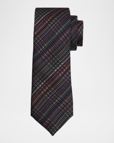 Paul Smith Men's Signature Stripe Houndstooth Wool and Silk Tie