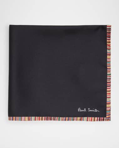 Paul Smith Men's Signature Stripe Trim Silk Pocket Square