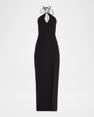 Liv Foster Cutout Side-Slit Column Halter Gown