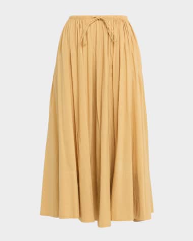 By Malene Birger Pheo Ruched A-Line Organic Cotton Midi Skirt