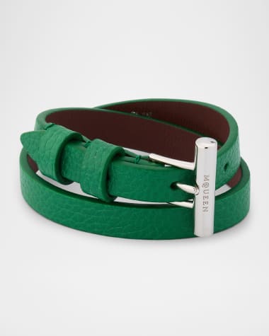 McQueen Men's T-Bar Leather Double Wrap Bracelet